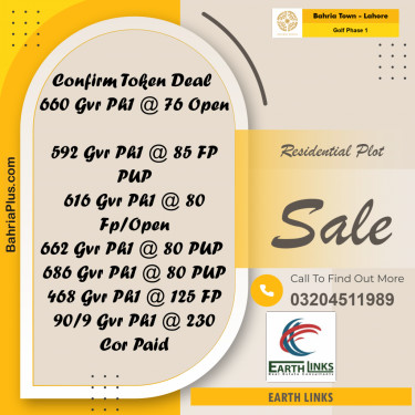5 Marla Residential Plot for Sale in Golf Phase 1 -  Bahria Town, Lahore - (BP-274910)