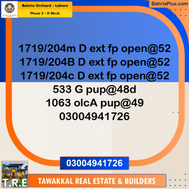 5 Marla Residential Plot for Sale in Phase 2 - D Block -  Bahria Orchard, Lahore - (BP-274917)