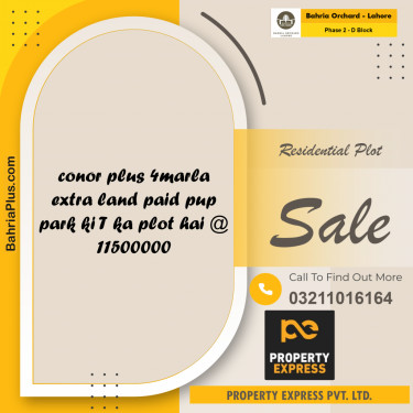 12 Marla Residential Plot for Sale in Phase 2 - D Block -  Bahria Orchard, Lahore - (BP-274952)