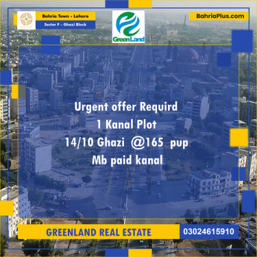 1 Kanal Residential Plot for Sale in Sector F - Ghazi Block -  Bahria Town, Lahore - (BP-275007)
