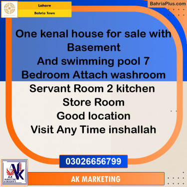 20 Marla Residential House for Sale in Bahria Town, Lahore - (BP-275033)