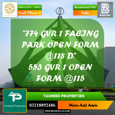 10 Marla Residential Plot for Sale in Golf Phase 1 -  Bahria Town, Lahore - (BP-275101)