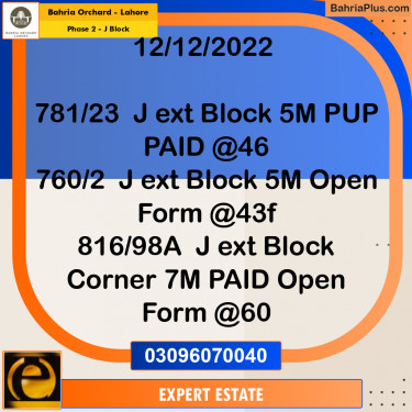 5 Marla Residential Plot for Sale in Phase 2 - J Block -  Bahria Orchard, Lahore - (BP-275151)