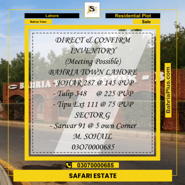 Residential Plot for Sale in Bahria Town, Lahore - (BP-275176)