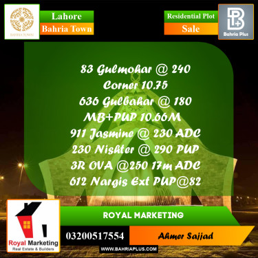 Residential Plot for Sale in Bahria Town, Lahore - (BP-275254)