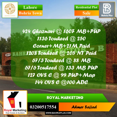 Residential Plot for Sale in Bahria Town, Lahore - (BP-275295)