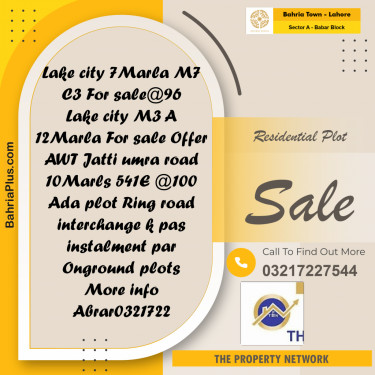 7 Marla Residential Plot for Sale in Sector A - Babar Block -  Bahria Town, Lahore - (BP-275339)