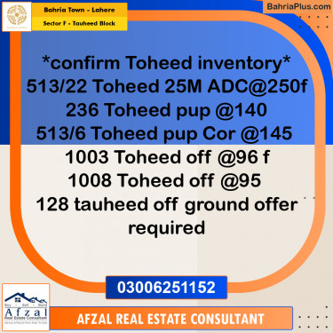 10 Marla Residential Plot for Sale in Sector F - Tauheed Block -  Bahria Town, Lahore - (BP-275372)