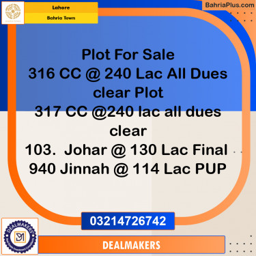 Residential Plot for Sale in Bahria Town, Lahore - (BP-275408)