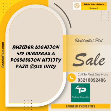 10 Marla Residential Plot for Sale in Overseas A -  Bahria Town, Lahore - (BP-275435)