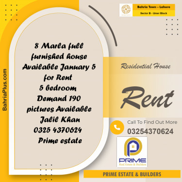 8 Marla Residential House for Rent in Sector B - Umer Block -  Bahria Town, Lahore - (BP-275436)