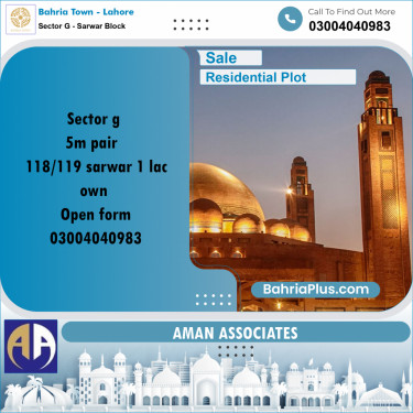 Residential Plot for Sale in Sector G - Sarwar Block -  Bahria Town, Lahore - (BP-275455)