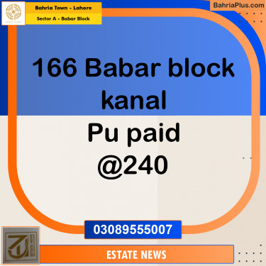 Residential Plot for Sale in Sector A - Babar Block -  Bahria Town, Lahore - (BP-275559)