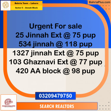 5 Marla Residential Plot for Sale in Sector E - Jinnah Block -  Bahria Town, Lahore - (BP-275600)
