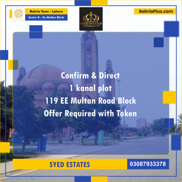 1 Kanal Residential Plot for Sale in Sector D - EE Multan Block -  Bahria Town, Lahore - (BP-275604)