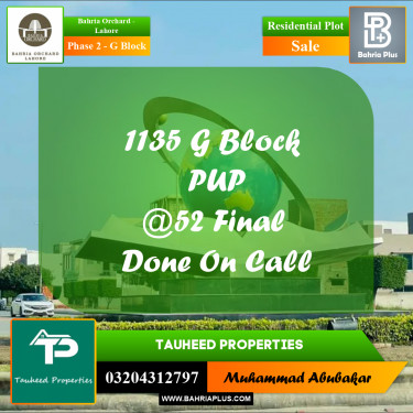 5 Marla Residential Plot for Sale in Phase 2 - G Block -  Bahria Orchard, Lahore - (BP-275612)