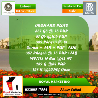 Residential Plot for Sale in Bahria Orchard, Lahore - (BP-275668)