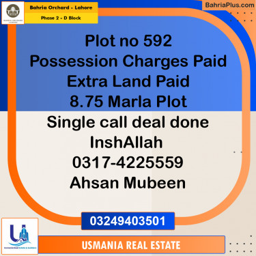 8 Marla Residential Plot for Sale in Phase 2 - D Block -  Bahria Orchard, Lahore - (BP-275675)