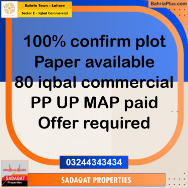 5 Marla Commercial Plot for Sale in Sector E - Iqbal Commercial -  Bahria Town, Lahore - (BP-275691)