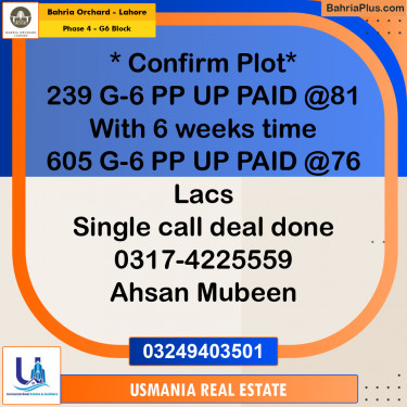10 Marla Residential Plot for Sale in Phase 4 - G6 Block -  Bahria Orchard, Lahore - (BP-275726)