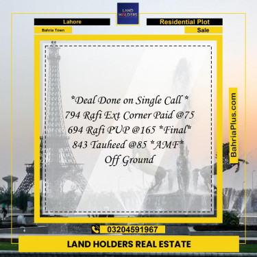 Residential Plot for Sale in Bahria Town, Lahore - (BP-275738)