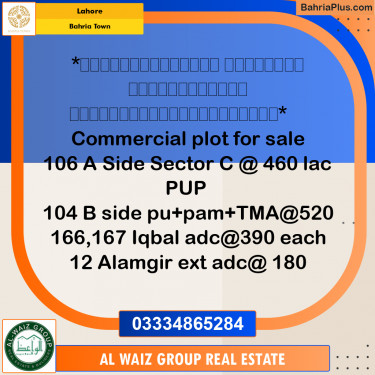 Commercial Plot for Sale in Bahria Town, Lahore - (BP-275801)