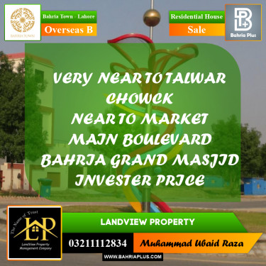 20 Marla Residential House for Sale in Overseas B -  Bahria Town, Lahore - (BP-275807)