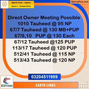 10 Marla Residential Plot for Sale in Sector F - Tauheed Block -  Bahria Town, Lahore - (BP-275830)