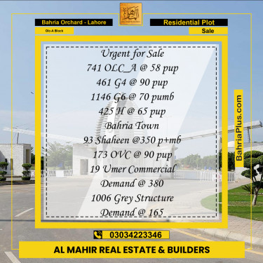 Residential Plot for Sale in OLC-A Block -  Bahria Orchard, Lahore - (BP-275869)