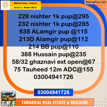 1 Kanal Residential Plot for Sale in Sector E - Nishtar Block -  Bahria Town, Lahore - (BP-275877)