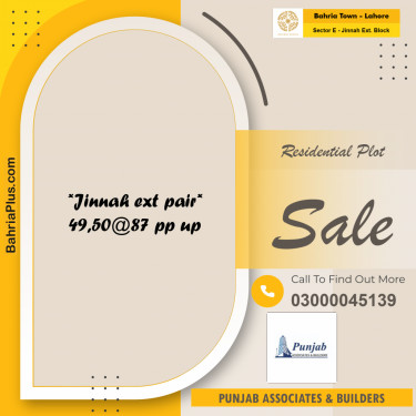 5 Marla Residential Plot for Sale in Sector E - Jinnah Ext. Block -  Bahria Town, Lahore - (BP-276032)