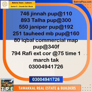 5 Marla Residential Plot for Sale in Sector E - Jinnah Ext. Block -  Bahria Town, Lahore - (BP-276046)