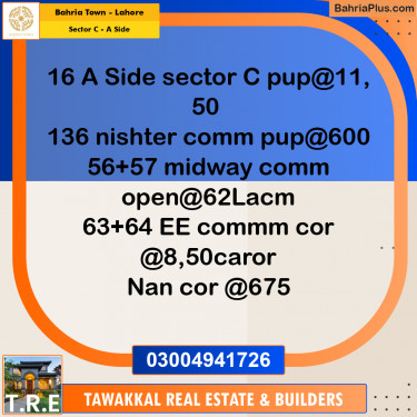 5 Marla Commercial Plot for Sale in Sector C - A Side -  Bahria Town, Lahore - (BP-276049)