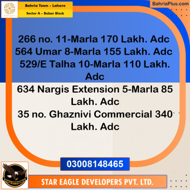 11 Marla Residential Plot for Sale in Sector A - Babar Block -  Bahria Town, Lahore - (BP-276089)