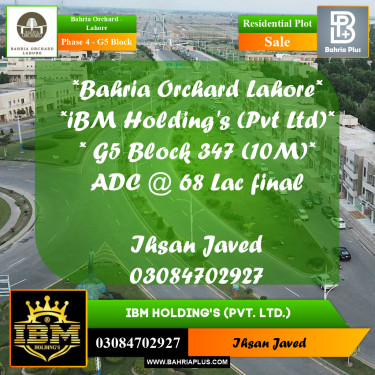 10 Marla Residential Plot for Sale in Phase 4 - G5 Block -  Bahria Orchard, Lahore - (BP-276141)