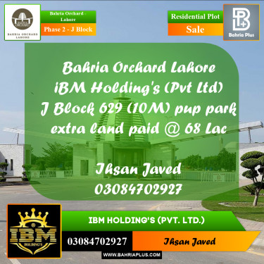 10 Marla Residential Plot for Sale in Phase 2 - J Block -  Bahria Orchard, Lahore - (BP-276144)