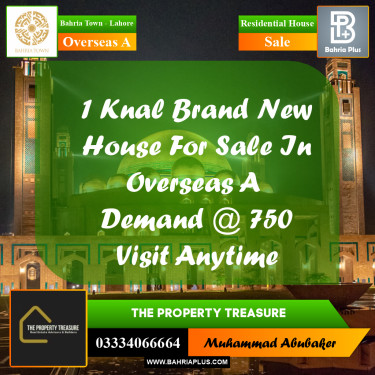 1 Kanal Residential House for Sale in Overseas A -  Bahria Town, Lahore - (BP-276159)