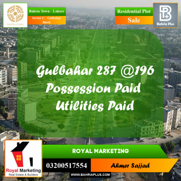 10 Marla Residential Plot for Sale in Sector C - Gulbahar Block -  Bahria Town, Lahore - (BP-276173)