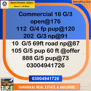 10 Marla Residential Plot for Sale in Phase 4 - G4 Block -  Bahria Orchard, Lahore - (BP-276184)