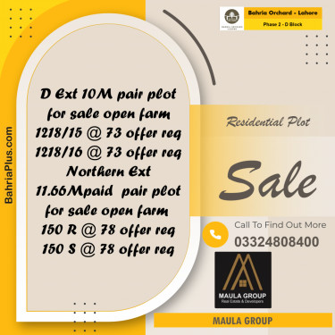 10 Marla Residential Plot for Sale in Phase 2 - D Block -  Bahria Orchard, Lahore - (BP-276189)