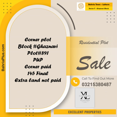 11.5 Marla Residential Plot for Sale in Sector F - Ghaznavi Block -  Bahria Town, Lahore - (BP-276207)