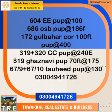 5 Marla Residential Plot for Sale in Sector D - EE Multan Block -  Bahria Town, Lahore - (BP-276295)