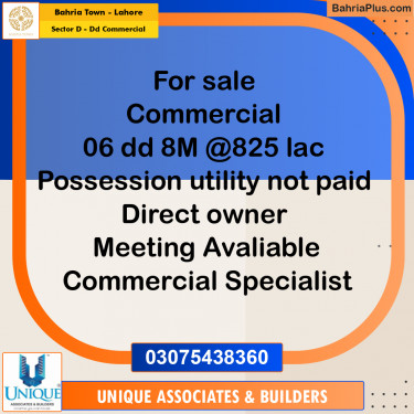 8 Marla Commercial Plot for Sale in Sector D - DD Commercial -  Bahria Town, Lahore - (BP-276309)