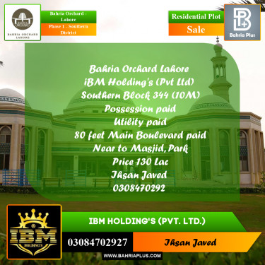 10 Marla Residential Plot for Sale in Phase 1 - Southern District -  Bahria Orchard, Lahore - (BP-276324)