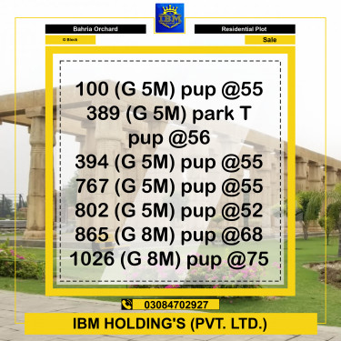 5 Marla Residential Plot for Sale in Phase 2 - G Block -  Bahria Orchard, Lahore - (BP-276332)