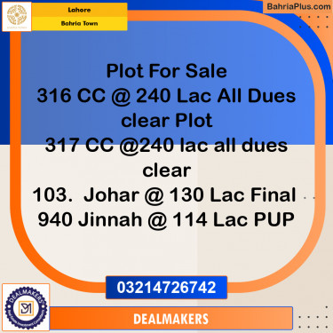 Residential Plot for Sale in Bahria Town, Lahore - (BP-276363)