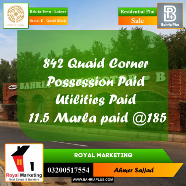 Residential Plot for Sale in Sector E - Quaid Block -  Bahria Town, Lahore - (BP-276365)