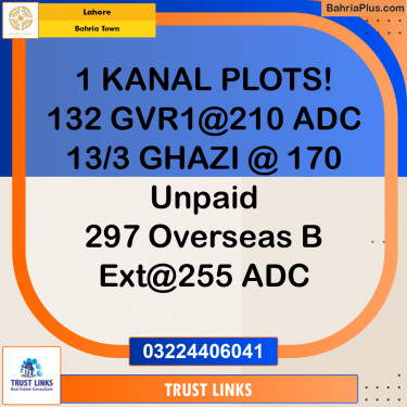 1 Kanal Residential Plot for Sale in Bahria Town, Lahore - (BP-276449)
