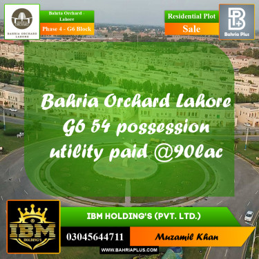 10 Marla Residential Plot for Sale in Phase 4 - G6 Block -  Bahria Orchard, Lahore - (BP-276461)