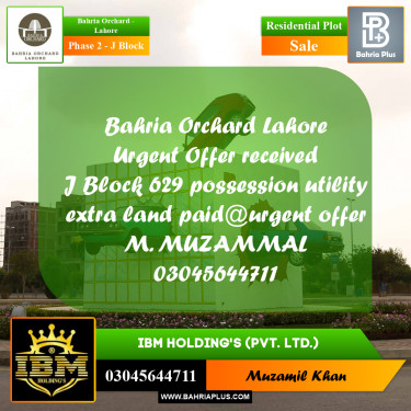 10 Marla Residential Plot for Sale in Phase 2 - J Block -  Bahria Orchard, Lahore - (BP-276462)